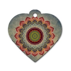 Folk Art Lotus Mandala Dirty Blue Red Dog Tag Heart (two Sides) by EDDArt