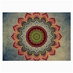 Folk Art Lotus Mandala Dirty Blue Red Large Glasses Cloth (2-Side) Back