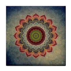 Folk Art Lotus Mandala Dirty Blue Red Face Towel by EDDArt