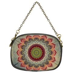 Folk Art Lotus Mandala Dirty Blue Red Chain Purses (two Sides)  by EDDArt