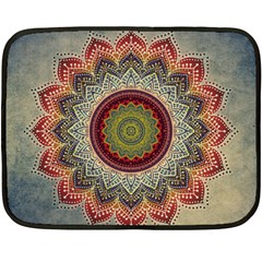 Folk Art Lotus Mandala Dirty Blue Red Fleece Blanket (mini) by EDDArt