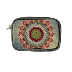 Folk Art Lotus Mandala Dirty Blue Red Coin Purse by EDDArt