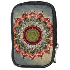 Folk Art Lotus Mandala Dirty Blue Red Compact Camera Cases by EDDArt