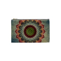 Folk Art Lotus Mandala Dirty Blue Red Cosmetic Bag (small)  by EDDArt