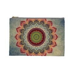 Folk Art Lotus Mandala Dirty Blue Red Cosmetic Bag (large)  by EDDArt