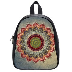 Folk Art Lotus Mandala Dirty Blue Red School Bags (small)  by EDDArt