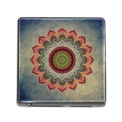 Folk Art Lotus Mandala Dirty Blue Red Memory Card Reader (square) by EDDArt