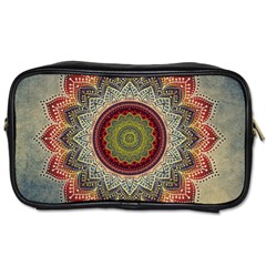 Folk Art Lotus Mandala Dirty Blue Red Toiletries Bags by EDDArt