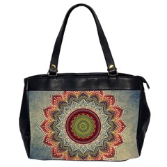 Folk Art Lotus Mandala Dirty Blue Red Office Handbags (2 Sides)  by EDDArt