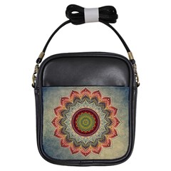 Folk Art Lotus Mandala Dirty Blue Red Girls Sling Bags by EDDArt