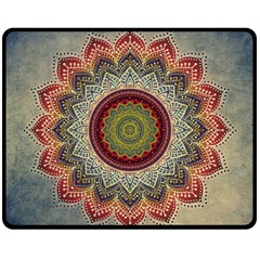 Folk Art Lotus Mandala Dirty Blue Red Fleece Blanket (medium)  by EDDArt