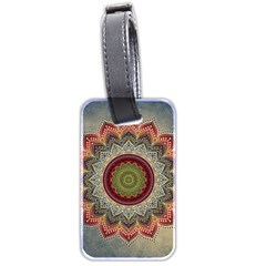 Folk Art Lotus Mandala Dirty Blue Red Luggage Tags (two Sides) by EDDArt