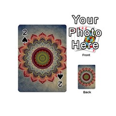 Folk Art Lotus Mandala Dirty Blue Red Playing Cards 54 (mini)  by EDDArt