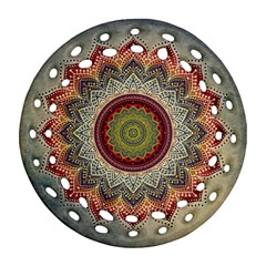 Folk Art Lotus Mandala Dirty Blue Red Round Filigree Ornament (2side) by EDDArt