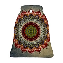 Folk Art Lotus Mandala Dirty Blue Red Bell Ornament (2 Sides) by EDDArt