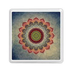 Folk Art Lotus Mandala Dirty Blue Red Memory Card Reader (square)  by EDDArt