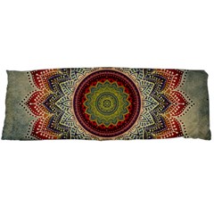 Folk Art Lotus Mandala Dirty Blue Red Body Pillow Case (dakimakura) by EDDArt