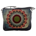 Folk Art Lotus Mandala Dirty Blue Red Messenger Bags Front