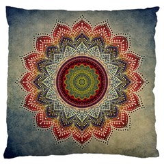 Folk Art Lotus Mandala Dirty Blue Red Large Cushion Case (two Sides) by EDDArt