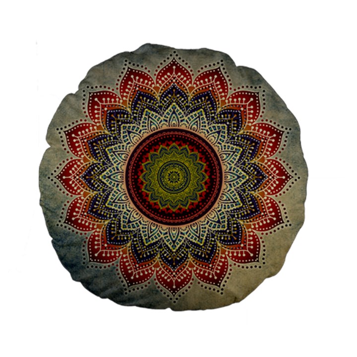 Folk Art Lotus Mandala Dirty Blue Red Standard 15  Premium Round Cushions