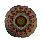 Folk Art Lotus Mandala Dirty Blue Red Standard 15  Premium Round Cushions Back