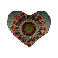 Folk Art Lotus Mandala Dirty Blue Red Standard 16  Premium Heart Shape Cushions by EDDArt