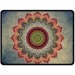 Folk Art Lotus Mandala Dirty Blue Red Double Sided Fleece Blanket (Large)  80 x60  Blanket Front