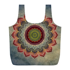 Folk Art Lotus Mandala Dirty Blue Red Full Print Recycle Bags (l)  by EDDArt