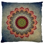 Folk Art Lotus Mandala Dirty Blue Red Large Flano Cushion Case (One Side) Front