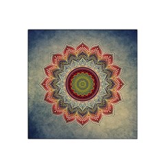 Folk Art Lotus Mandala Dirty Blue Red Satin Bandana Scarf by EDDArt