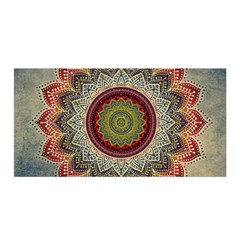 Folk Art Lotus Mandala Dirty Blue Red Satin Wrap by EDDArt