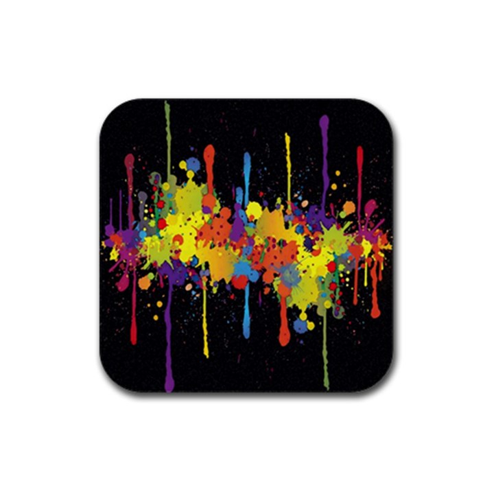 Crazy Multicolored Double Running Splashes Horizon Rubber Square Coaster (4 pack) 