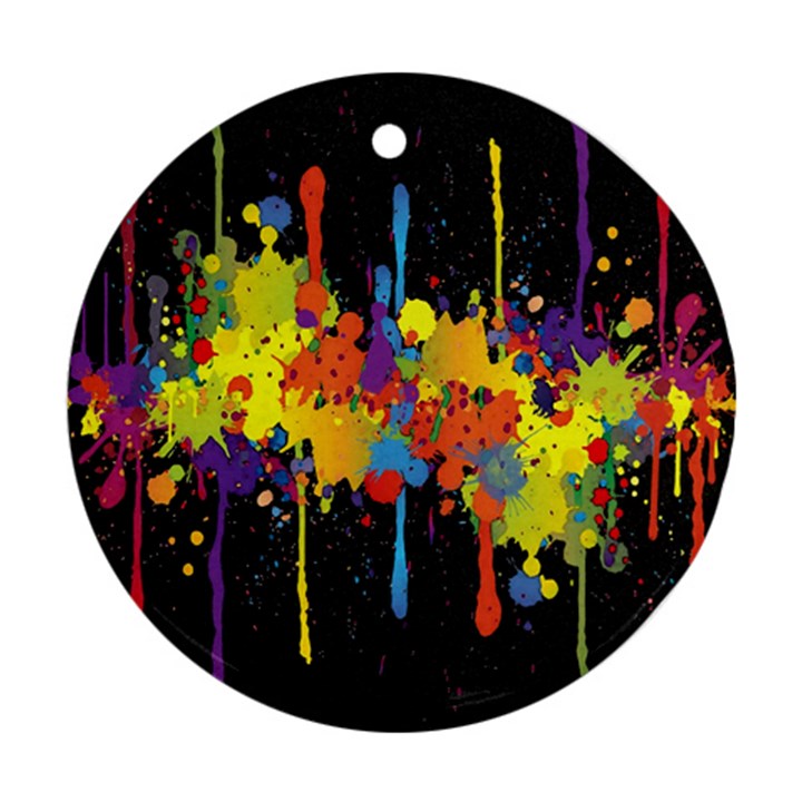 Crazy Multicolored Double Running Splashes Horizon Round Ornament (Two Sides) 