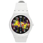 Crazy Multicolored Double Running Splashes Horizon Round Plastic Sport Watch (M) Front