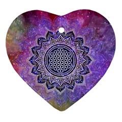 Flower Of Life Indian Ornaments Mandala Universe Ornament (heart)  by EDDArt