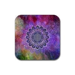 Flower Of Life Indian Ornaments Mandala Universe Rubber Coaster (square)  by EDDArt