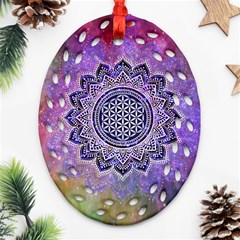 Flower Of Life Indian Ornaments Mandala Universe Oval Filigree Ornament (2-side)  by EDDArt