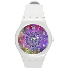 Flower Of Life Indian Ornaments Mandala Universe Round Plastic Sport Watch (m) by EDDArt