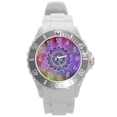 Flower Of Life Indian Ornaments Mandala Universe Round Plastic Sport Watch (l) by EDDArt