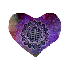 Flower Of Life Indian Ornaments Mandala Universe Standard 16  Premium Heart Shape Cushions