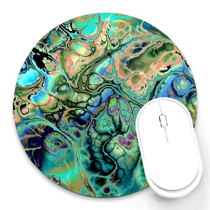 Fractal Batik Art Teal Turquoise Salmon Round Mousepads