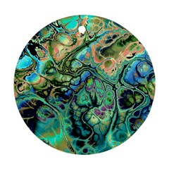 Fractal Batik Art Teal Turquoise Salmon Ornament (round)  by EDDArt