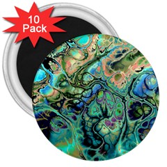 Fractal Batik Art Teal Turquoise Salmon 3  Magnets (10 Pack)  by EDDArt