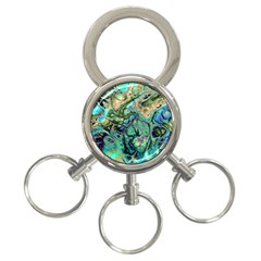 Fractal Batik Art Teal Turquoise Salmon 3-ring Key Chains by EDDArt