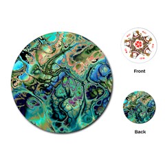 Fractal Batik Art Teal Turquoise Salmon Playing Cards (round)  by EDDArt