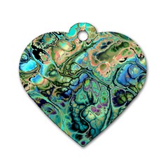 Fractal Batik Art Teal Turquoise Salmon Dog Tag Heart (one Side) by EDDArt