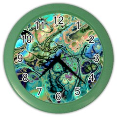 Fractal Batik Art Teal Turquoise Salmon Color Wall Clocks by EDDArt