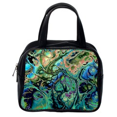 Fractal Batik Art Teal Turquoise Salmon Classic Handbags (one Side) by EDDArt