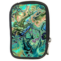 Fractal Batik Art Teal Turquoise Salmon Compact Camera Cases by EDDArt