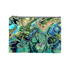 Fractal Batik Art Teal Turquoise Salmon Cosmetic Bag (large)  by EDDArt